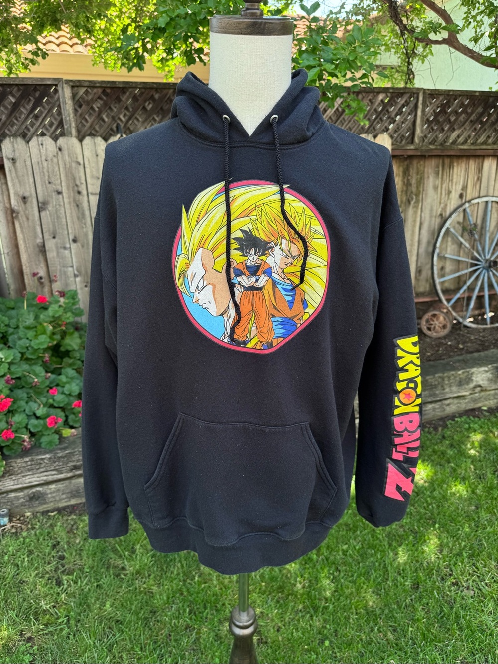 Dragon Ball Z Hoodie Black Goku Anime Sweatshirt Spell Out Graphic Men's XL